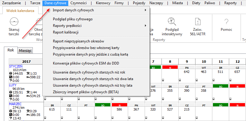 dane cyfrowe 1, czas pracy kierowcy, program do rozliczania kierowców