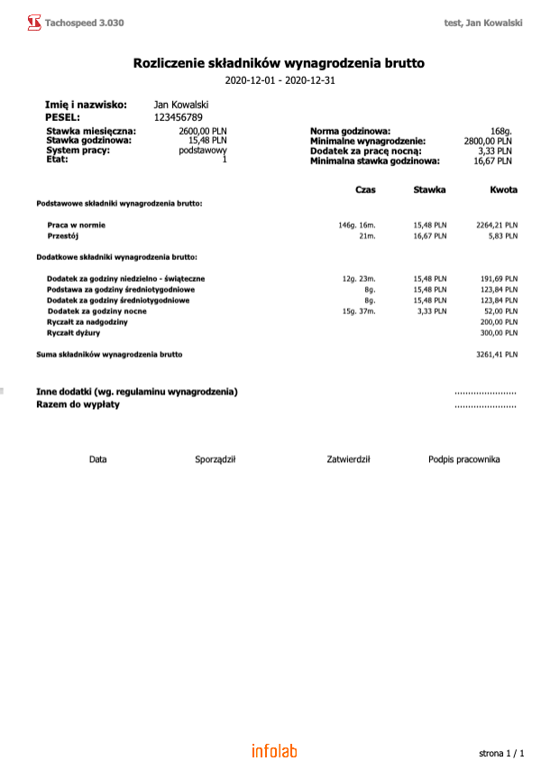Rozliczenie skadnikow wynagrodzenia brutto, czas pracy kierowcy, program do rozliczania kierowców