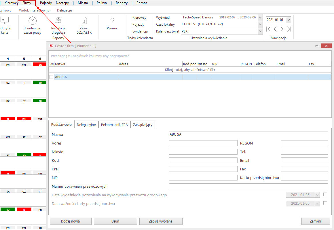 dodaj firme, czas pracy kierowcy, program do rozliczania kierowców