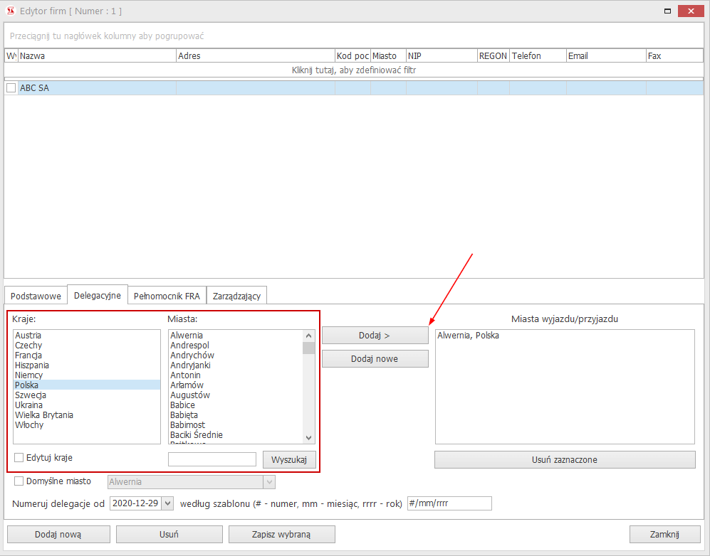 dodaj miasto wyjazdu, czas pracy kierowcy, program do rozliczania kierowców