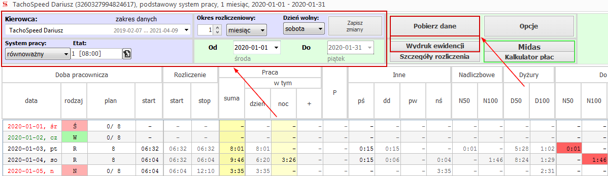 ewid01, czas pracy kierowcy, program do rozliczania kierowców