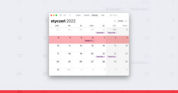 błąd w definicji tygodnia, kalendarz z zaznaczonym okresem tygodniowym