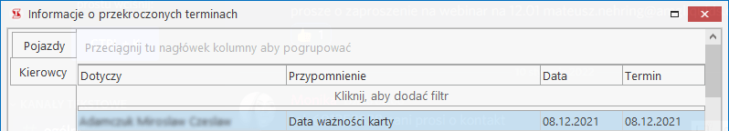 powiadomienie karta kierowcy, czas pracy kierowcy, program do rozliczania kierowców