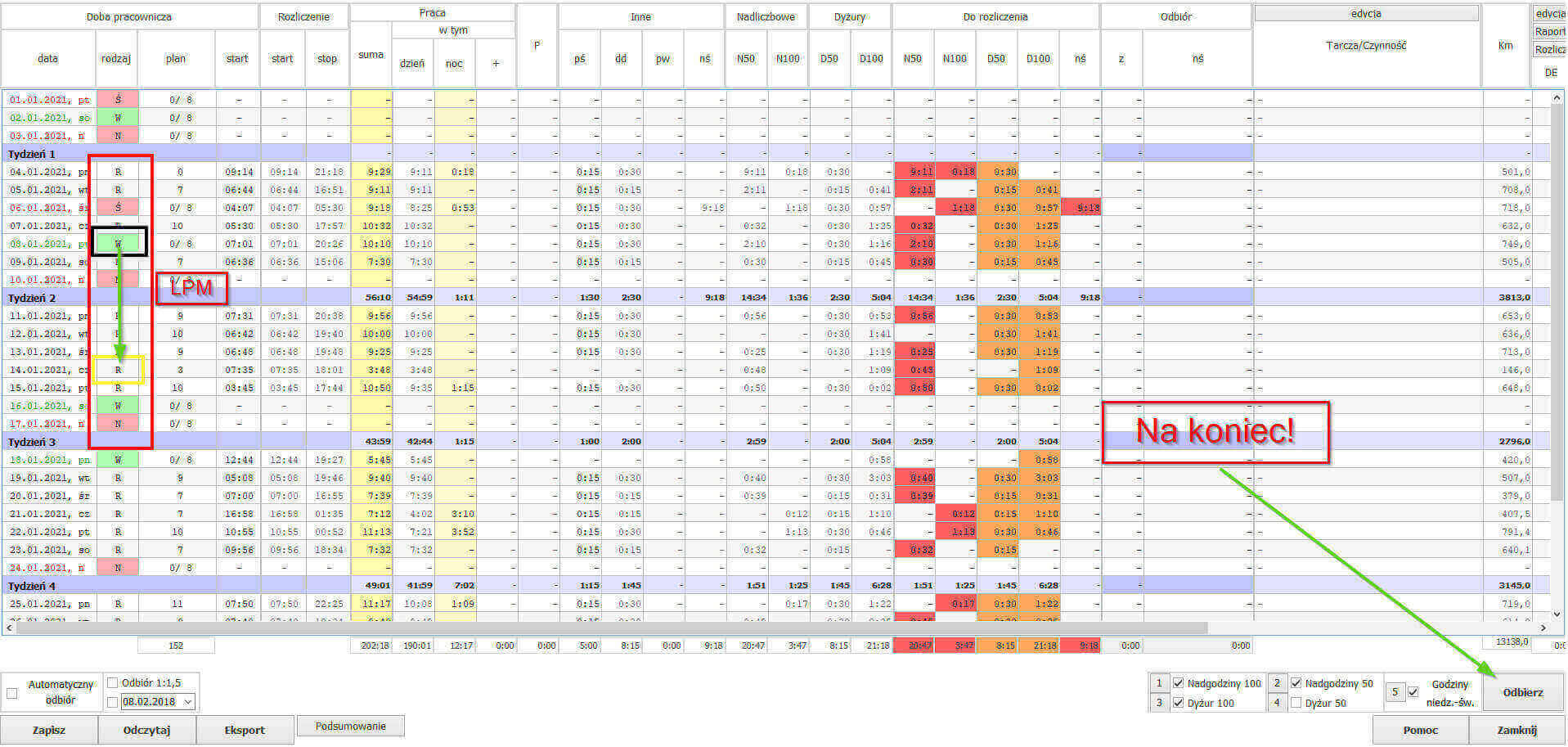 odbior dnia wolnego 03, czas pracy kierowcy, program do rozliczania kierowców