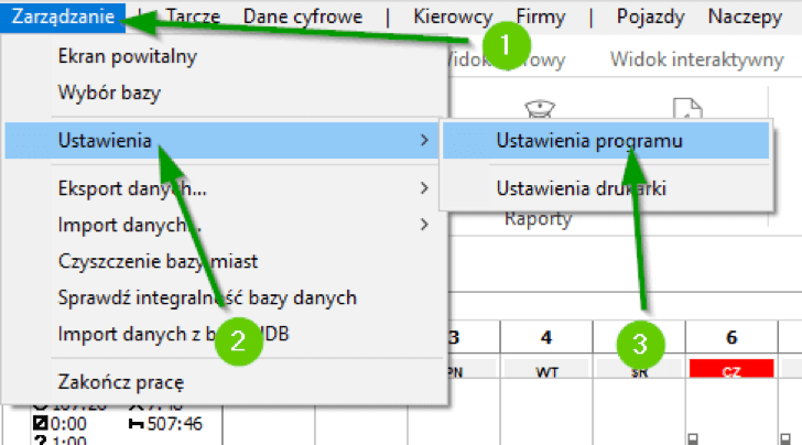 ustawienia programu, czas pracy kierowcy, program do rozliczania kierowców
