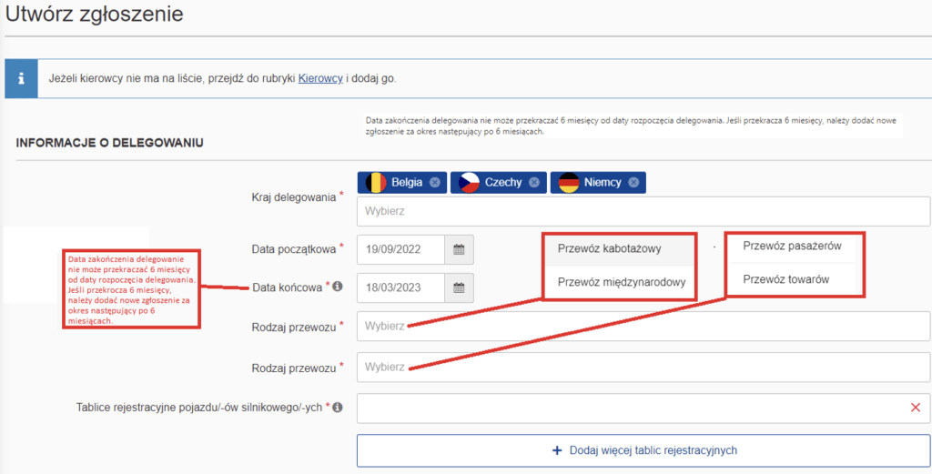 zgloszenie informacje o delegowaniu, czas pracy kierowcy, program do rozliczania kierowców