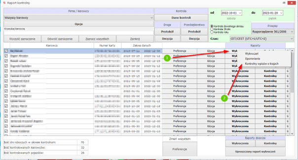 Kontrola wpisow w tachospeed raport kontrolny inspekcji drogowej kody krajow 2, czas pracy kierowcy, program do rozliczania kierowców