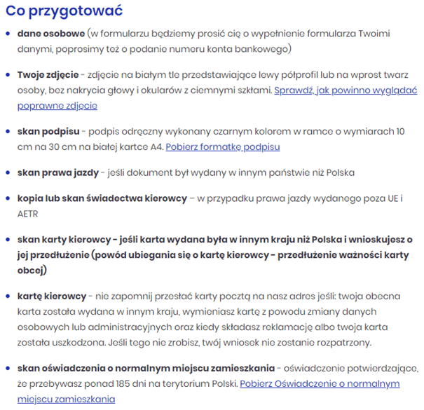 Wyrabianie karty kierowcy przez Internet 18, czas pracy kierowcy, program do rozliczania kierowców