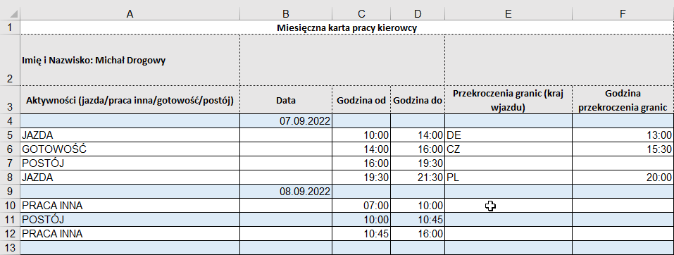 09, czas pracy kierowcy, program do rozliczania kierowców
