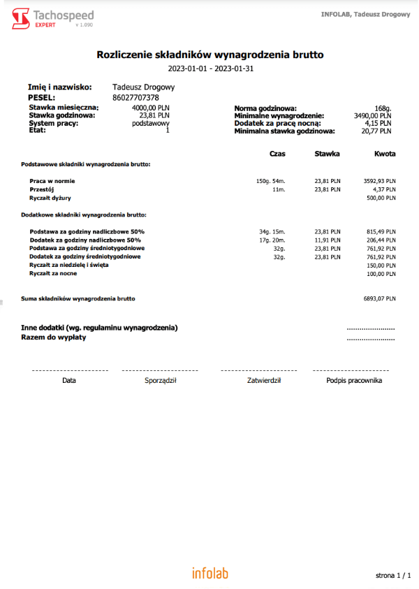 Rozliczenie skadnikow wynagrodzenia brutto, czas pracy kierowcy, program do rozliczania kierowców
