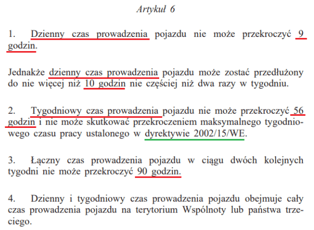 artykul 6, czas pracy kierowcy, program do rozliczania kierowców