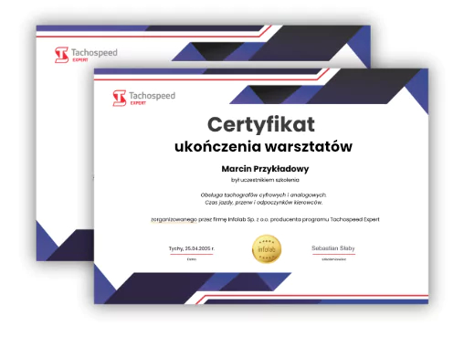 certyfikat-warsztaty certyfikat warsztaty, czas pracy kierowcy, program do rozliczania kierowców