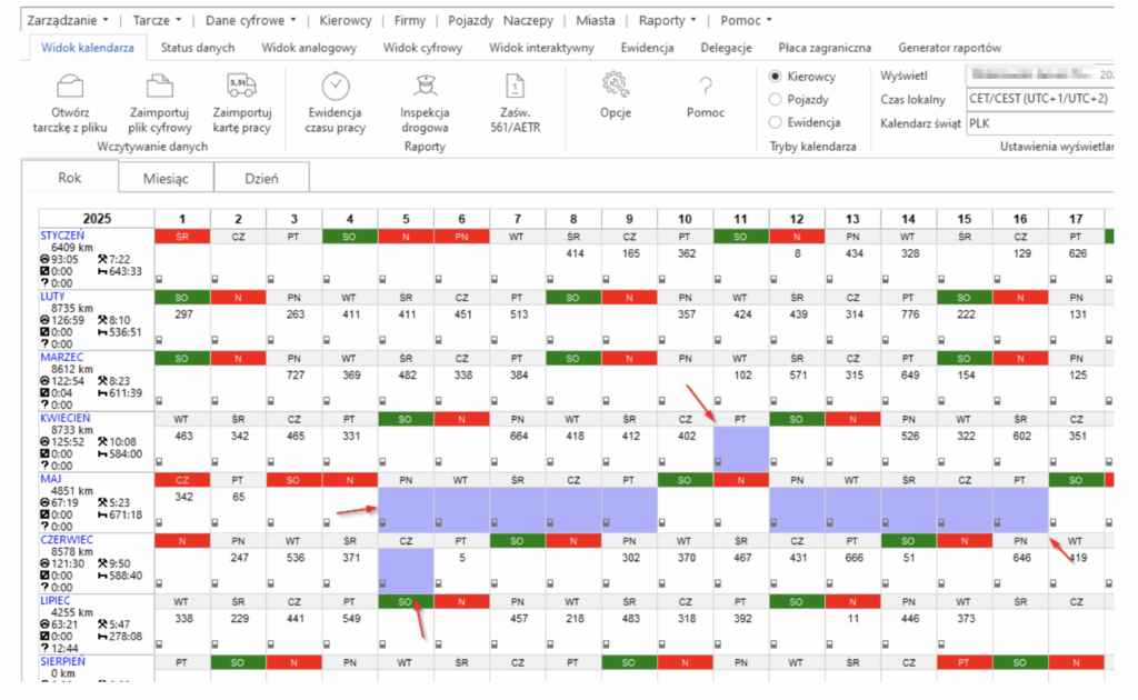 Zrzut widoku z programu Tachospeed Expert