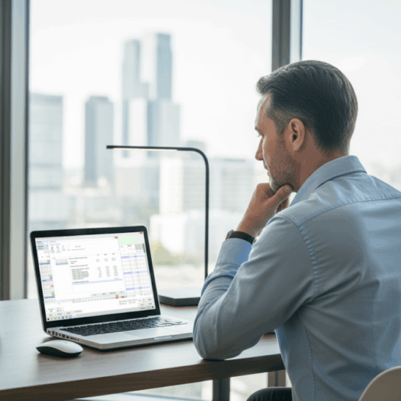 mężczyzna pracujący na Tachospeed Expert - najlepszym programie do ewidencji i rozliczania czasu pracy kierowców