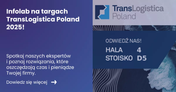 Grafika prezentująca zapowiedź udziału firmy w targach TransLogistica Poland 2025