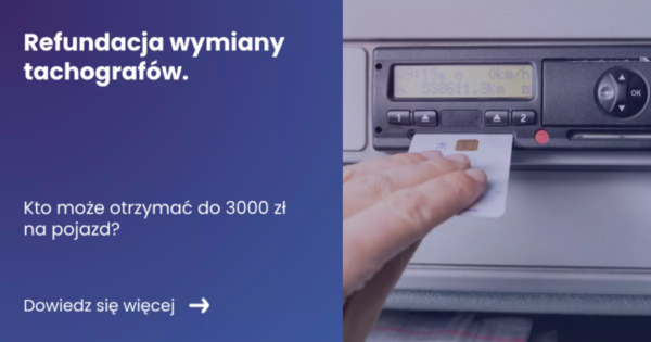 refundacja-wymiany-tachografow Grafika prezentująca z lewej strony tytuł artykułu Refundacja wymiany tachografów. Z prawej zdjęcie tachografu