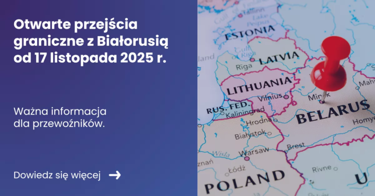 Grafika prezentująca z lewej strony tytuł artykułu: Otwarte przejścia z Białorusią a z prawej zdjęcie mapy Europy i granicy Polsko-Białoruskiej