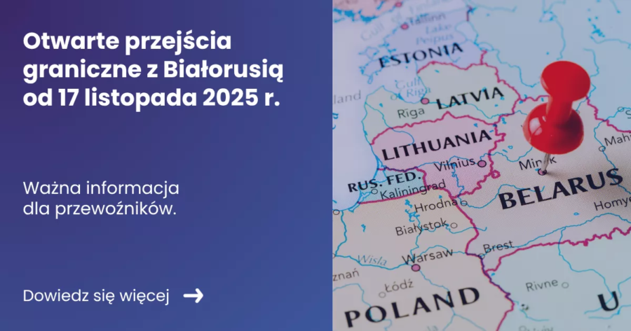 Grafika prezentująca z lewej strony tytuł artykułu: Otwarte przejścia z Białorusią a z prawej zdjęcie mapy Europy i granicy Polsko-Białoruskiej