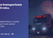 Grafika prezentująca z lewej strony tytuł artykułu: Branża transportowa w 2026 roku. Z prawej strony zdjęcie ciężarówki w tyle fajerwerki